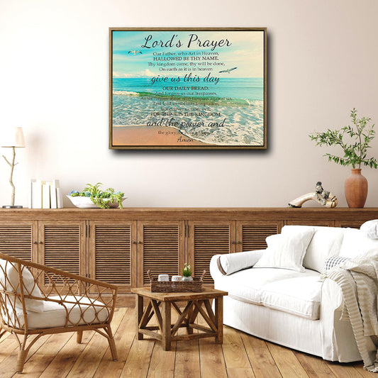 Lord's Prayer Framed Wall Art Beach Ocean Seaside Christian Scripture Print