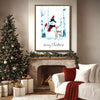Merry Christmas Snowman Deer Cardinal Framed Wall Art Christmas Decoration