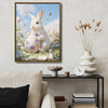 White Bunny Holding Purple Floral Easter Egg Wildflower Meadow Canvas Wall Art