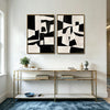Set of 2 Black and White Geometric Abstract Canvas Wall Art Textured Block Shapes Minimalist Framed Wall Decor Living Room Bedroom