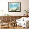 Open White Window Beach Sailboat Canvas Print, Coastal Ocean View Horizontal Wall Art
