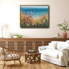 Cliff Wildflower Ocean Landscape Wall Print, Thick Texture Coastal Seascape Canvas for Living Room Bedroom Decor