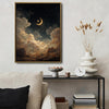 Antique Crescent Moon Starry Sky Canvas Wall Art Celestial Home Decor