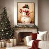 Vintage Snowman Gift Box Framed Wall Art Oil Painting Christmas Winter Print
