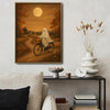 Vintage Ghost Riding Bike Pumpkin Full Moon Halloween Framed Wall Art Print