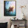 Inspirational Jesus Reaching Hand Wall Print, Christ Saving In Storm Waves Faith‑Based Christian Canvas Decor