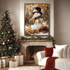 Autumn Forest Snowman Framed Wall Art Vintage Oil Painting Winter Print
