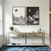 2 Piece Wabi Sabi Day Night Sun & Crescent Moon Mountain Contour Line Canvas Prints Neutral Oriental Modern Landscape Wall Art