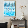 Festive Winter Penguin Canvas Print, Adorable Penguins with Santa Hats Skating on Ice Holiday Wall Art