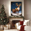 Christmas Lit Reindeer & Sleigh Framed Wall Art Winter Night Print