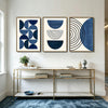 Set of 3 Navy Blue Abstract Geometric Semicircle Line Framed Wall Art Prints