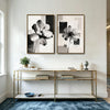 2 Piece Monochrome Textured Floral Canvas Prints Abstract Geometric Poppy Painting Modern Neutral Organic Wall Art