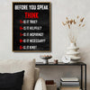 Rustic Before You Speak THINK Framed Canvas Wall Art, Positive Communication Motivational Sign for Office Study Room