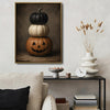 Vintage Stacked Pumpkin Jack‑O‑Lantern Halloween Framed Wall Art Print