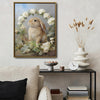 Vintage Lop Bunny White Rose Flower Wreath Canvas Wall Art