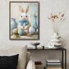 White Bunny Blue Bow Easter Eggs Still Life Canvas Wall Art