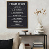7 Rules Of Life Motivational Framed Canvas Wall Art, Inspirational Typography Quote Print for Home Office Decor
