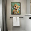 Cute Orange Cat Brushing Teeth Canvas Wall Art Kids Bathroom Cat Decor
