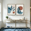 Set of 2 Teal Leaf Boho Botanical Abstract Canvas Wall Art Neutral Decor