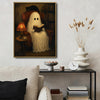 Vintage Reading Ghost Black Cat Library Halloween Framed Wall Art Print