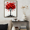 Valentine Red Heart Tree Canvas Wall Art, Ink Style Love Heart Tree Framed Canvas Print, Romantic Modern Bedroom Couple Wall Decor