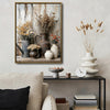 Antique Dried Flower Vase Wall Art, Rustic Pottery Still Life Canvas Print, Framed Wall Decor for Living Room Bedroom