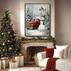 Red Truck Snowman Cardinal Bird Framed Canvas Wall Art, Country Christmas Decor