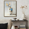 Peeking Grey Bunny Holding Blue Floral Easter Egg Canvas Wall Art