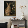 Dark Vintage Rabbit Berry Floral Vertical Canvas Wall Art