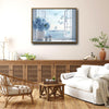 Light Blue Hydrangea Ocean Window Wall Print, Butterfly Seaside Scenery Canvas for Living Room Bathroom Decor