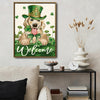 St Patricks Day Golden Retriever Welcome Canvas Wall Art