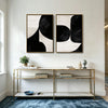 Set of 2 Black & Off White Textured Abstract Neutral Canvas Wall Art