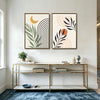 Set of 2 Boho Sun Moon Arch Palm Leaf Neutral Canvas Wall Art