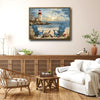 Vintage Lighthouse Beach Sea Turtle Canvas Print, Coastal Sunset Horizontal Wall Art
