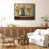 Sunflower Wildflower Mason Jar Canvas Wall Art, Three Glass Jars Floral Still Life Horizontal Print, Farmhouse Rustic Country Sunflower Wall Decor