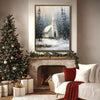 Snowy Winter Church Framed Wall Art Vintage Oil Painting Christmas Print