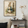 Happy Easter Bunny Blue Jacket Holding Egg Vintage Canvas Wall Art