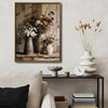 Antique Dried Wildflower Vase Wall Art, Moody Rustic Pottery Still Life Canvas Print, Framed Wall Decor for Kitchen Bedroom