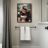 Funny Monkey Reading Newspaper On Toilet Tropical Botanical Bathroom Canvas Wall Art