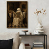 Vintage Funny Ghost Reading Newspaper On Toilet Halloween Framed Wall Art Print