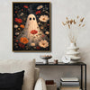 Vintage Ghost Wildflower Starry Night Halloween Framed Wall Art Print
