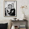 Trendy Black & White Glitter Toilet Girl Wall Art, Edgy Retro Photo Style Bathroom Canvas Poster, Quirky Wall Decor