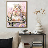 Watercolor Lop Bunny Flower Crown Rose Garden Bench Canvas Wall Art