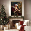 Vintage Santa Reading Book Framed Wall Art Oil Painting Christmas Print