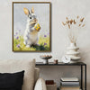 Grey Bunny Holding Yellow Polka Dot Easter Egg Meadow Canvas Wall Art