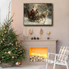 Retro Christmas Santa & White Reindeer Canvas Wall Decor