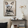Happy Easter Grey Bunny Blue Floral Crown Canvas Wall Art