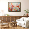 Vibrant Wildflower Field Wall Art, Orange Red Poppy Floral Impasto Oil Painting Canvas Print, Farmhouse Living Room Decor