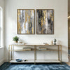2 Piece Modern Neutral Gray Gold Leaf Abstract Canvas Prints Vertical Palette Knife Luxury Abstract Wall Art