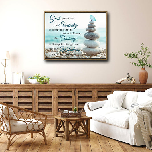 Serenity Prayer Framed Wall Art Beach Stacked Stones Butterfly Inspirational Print